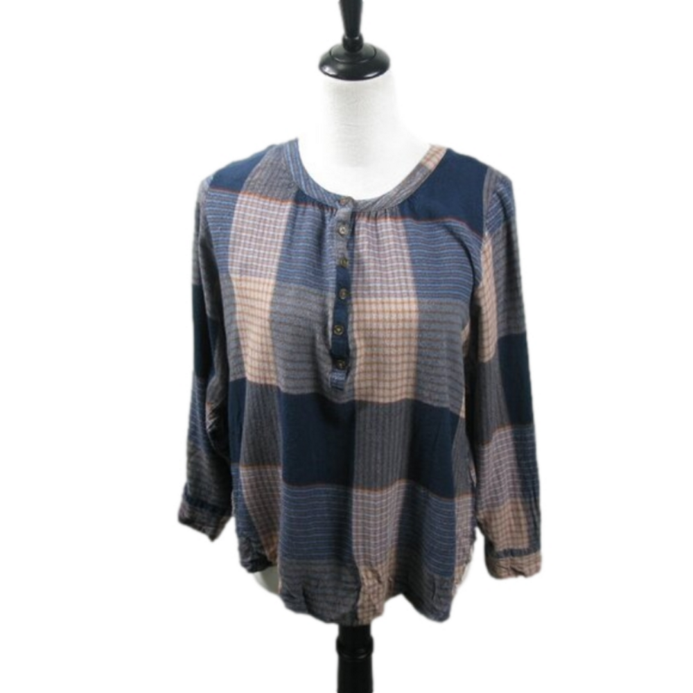 Universal Thread Soft Partial Button Front Plaid … - image 1